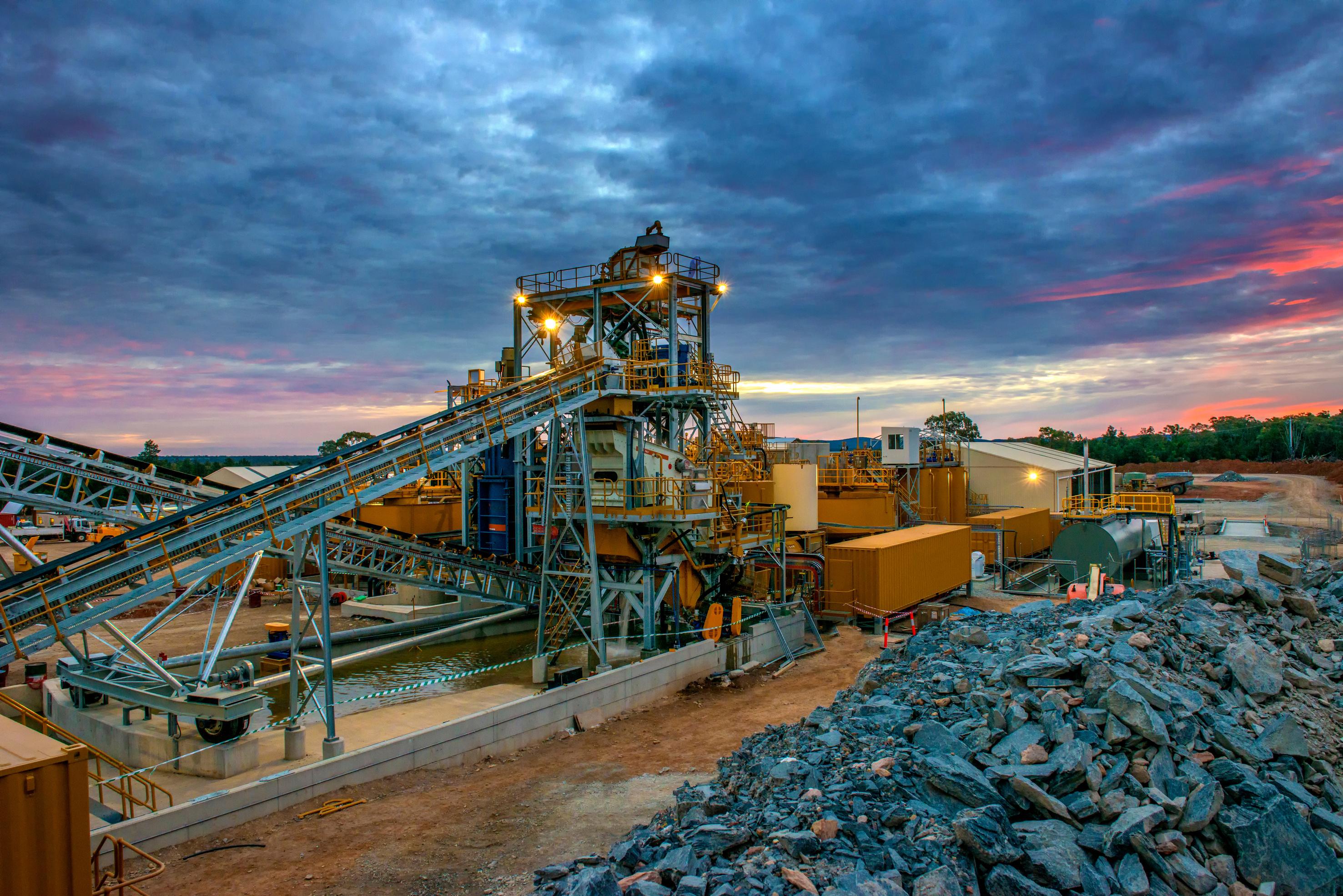 Mineral processing plant at dusk